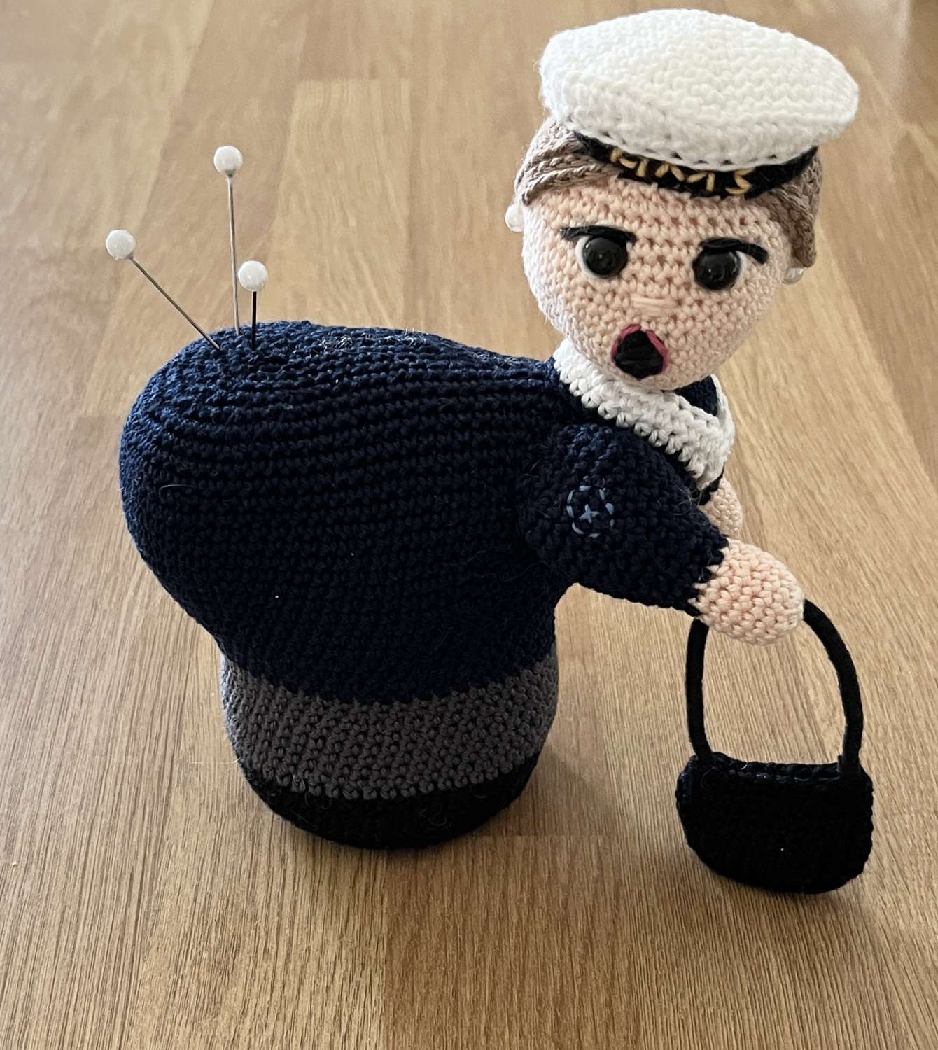 Amigurumi Bowling Lady / Old Lady Pin Cushion made with 100 cotton