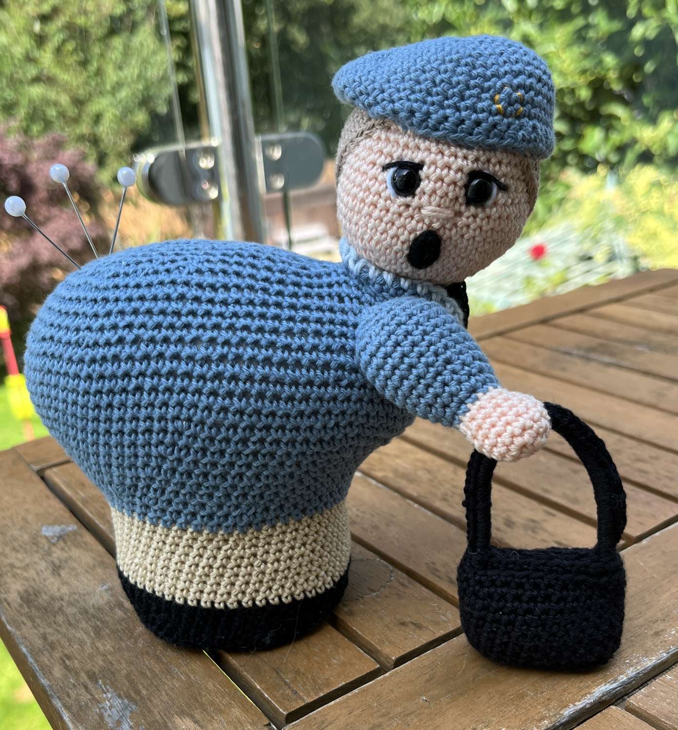 Amigurumi Bowling Lady / Old Lady Pin Cushion made with 100 cotton