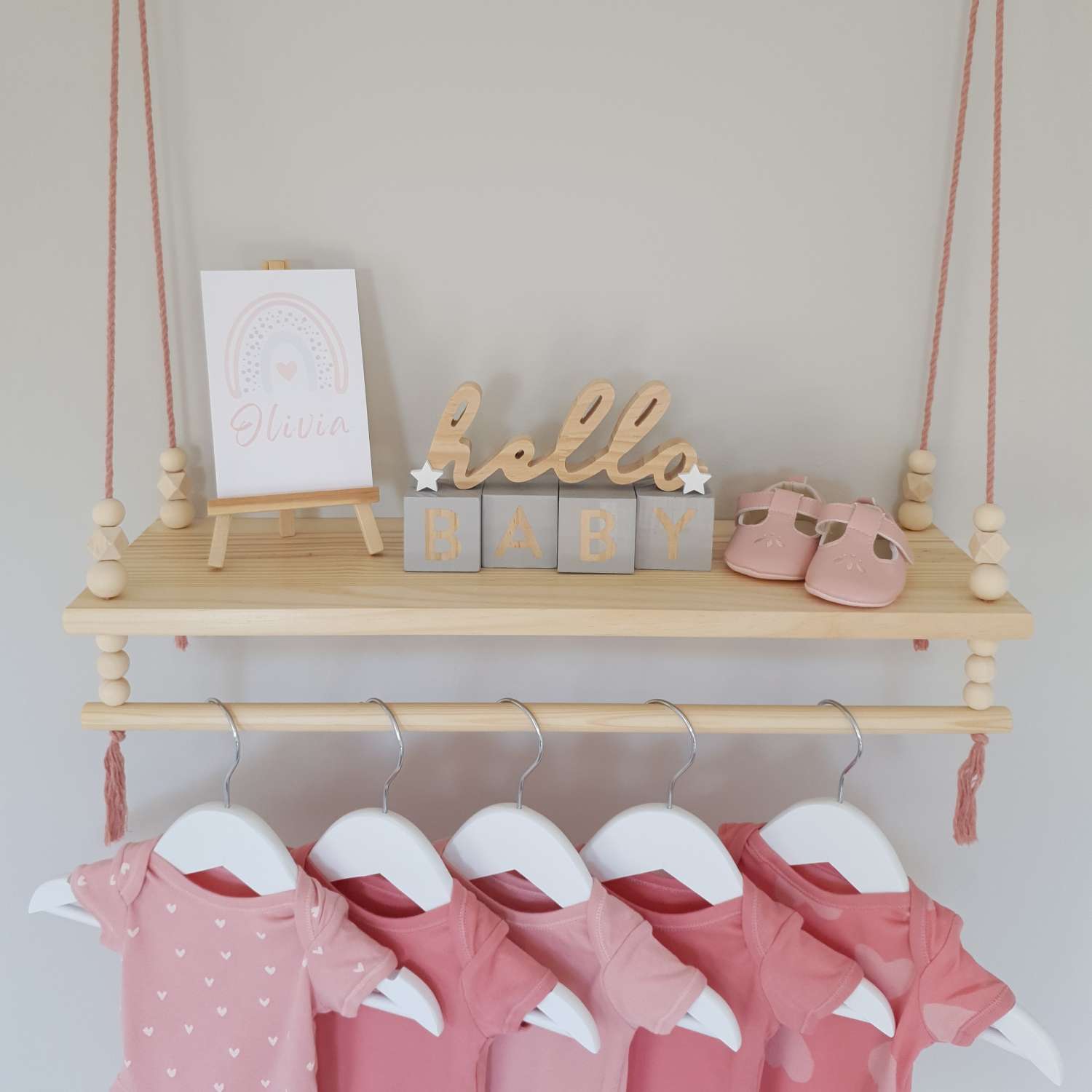 Nursery Shelf with Clothes Rail, Rope Shelf, Swing Shelf, Nordic Style Hanging Shelf, Wooden Shelf, Bedroom Shelf, Floating Shelf, Nursery Decor, Nursery Shelves with Hanging Rail, Pine Shelf Nursery Shelf with Clothes Rail, Rope Shelf, Swing Shelf, Nordic Style Hanging Shelf, Wooden Shelf, Bedroom Shelf, Floating Shelf, Nursery Decor, Nursery Shelves with Hanging Rail, Pine Shelf