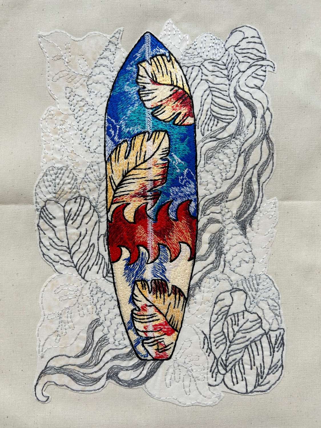 Surfboard Tote 1 Embroidered Long-Handled Cotton Tote - Surfboard 2