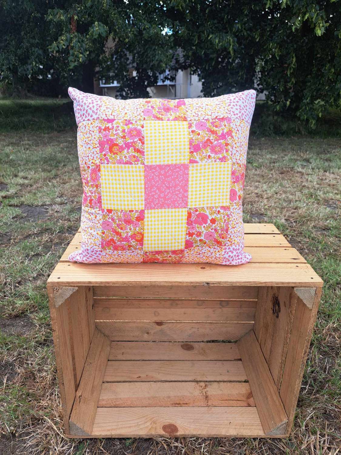 Vintage look patchwork cushion 15" x 15" Vintage look patchwork cushion 15" x 15"