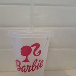 Barbie cold cup with straw and lid