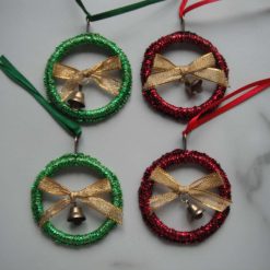 Red & Green Glitter Hoop Bell Christmas Decorations