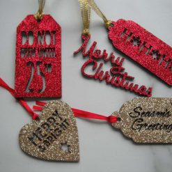 Red & Gold Glitter Xmas Decs/Gift tags