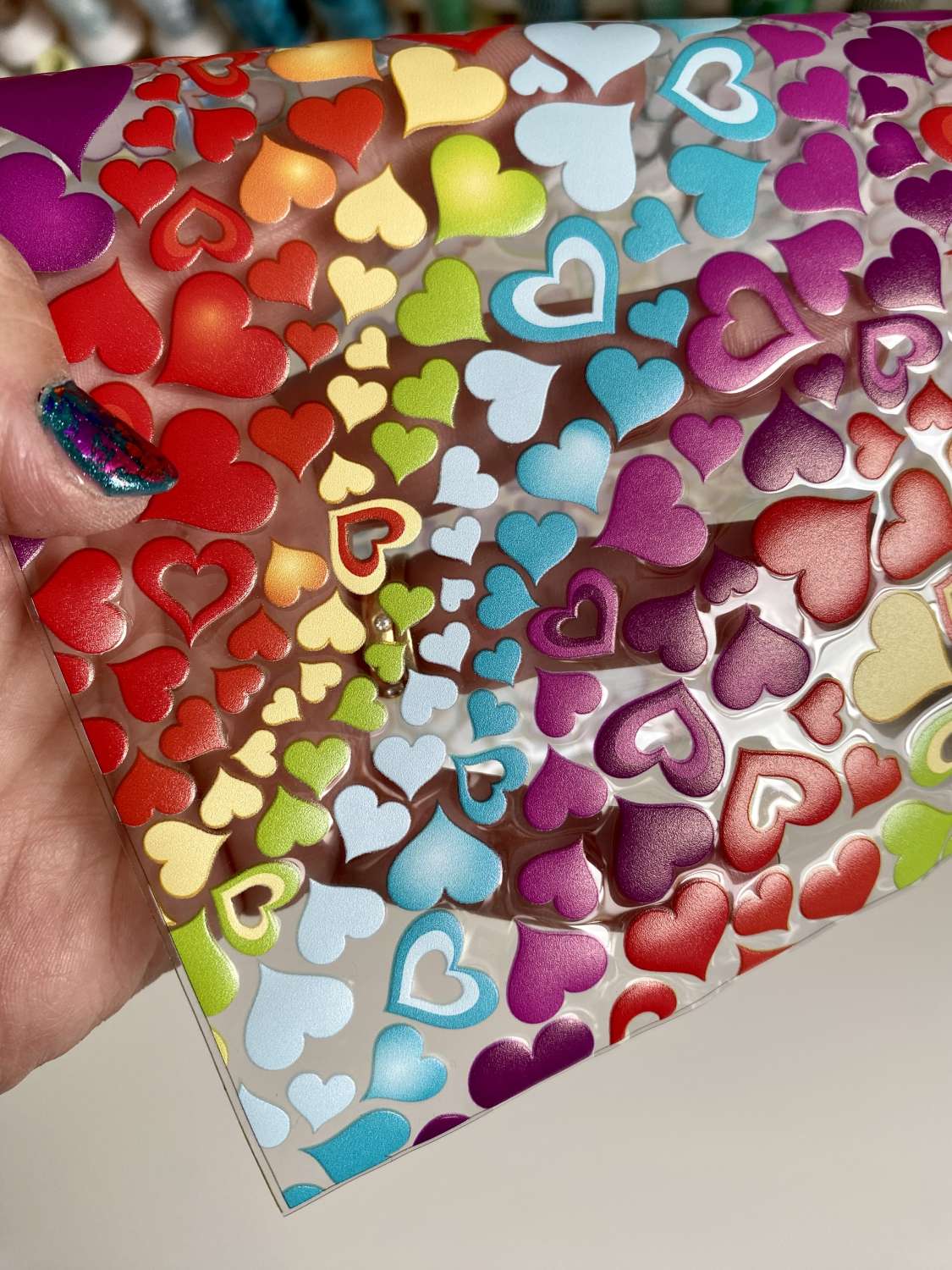 Hearts, Embossed Clear Jelly Vinyl Sheet, Craft Supplies, Bag Making
