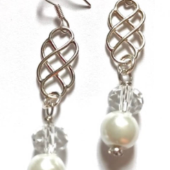 E - Pearl & Crystal Celtic Infinity Love knot Wedding Earrings