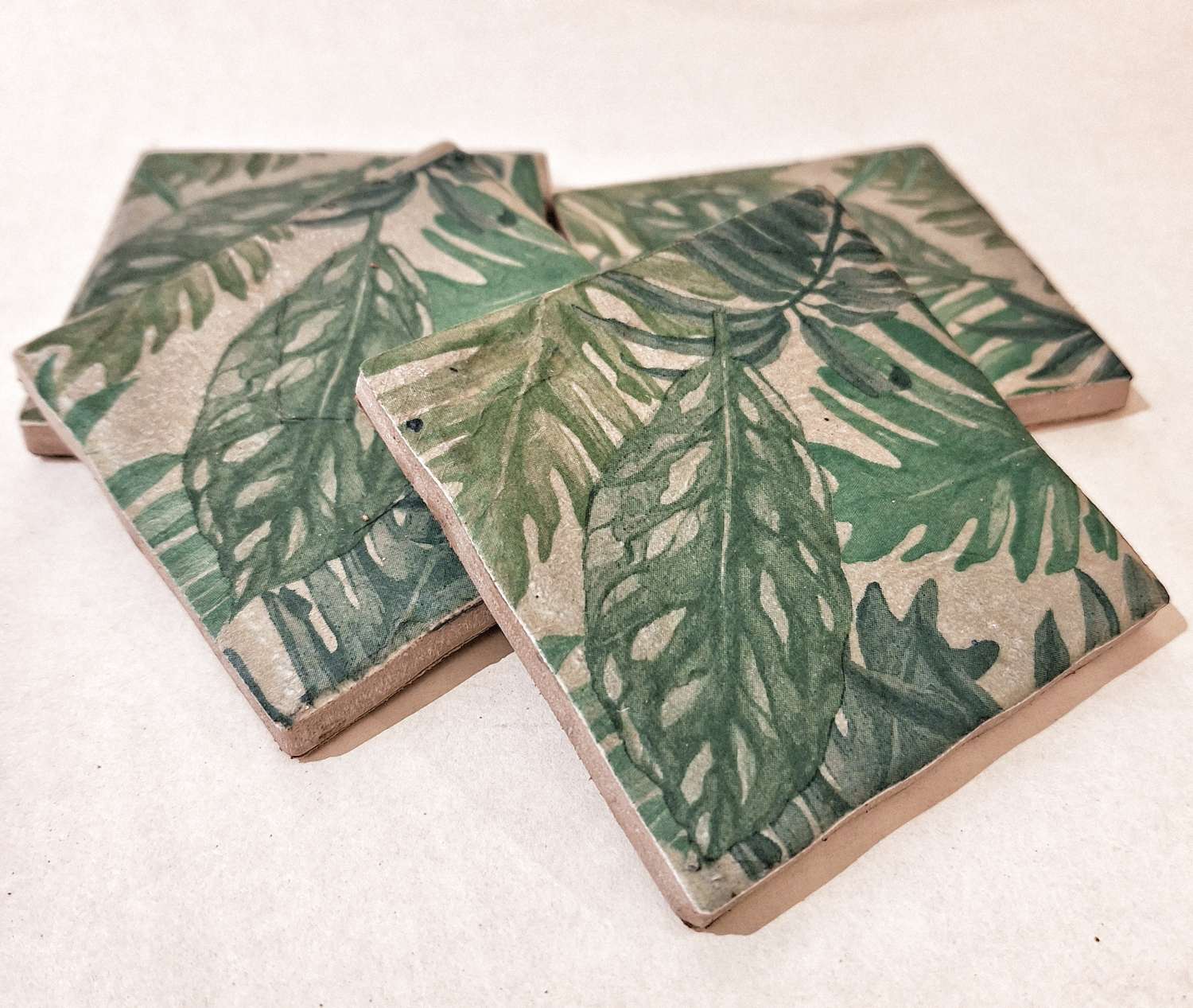 Coasters - Set of four monstera leaf decoupage Coasters - Set of four monstera leaf decoupage