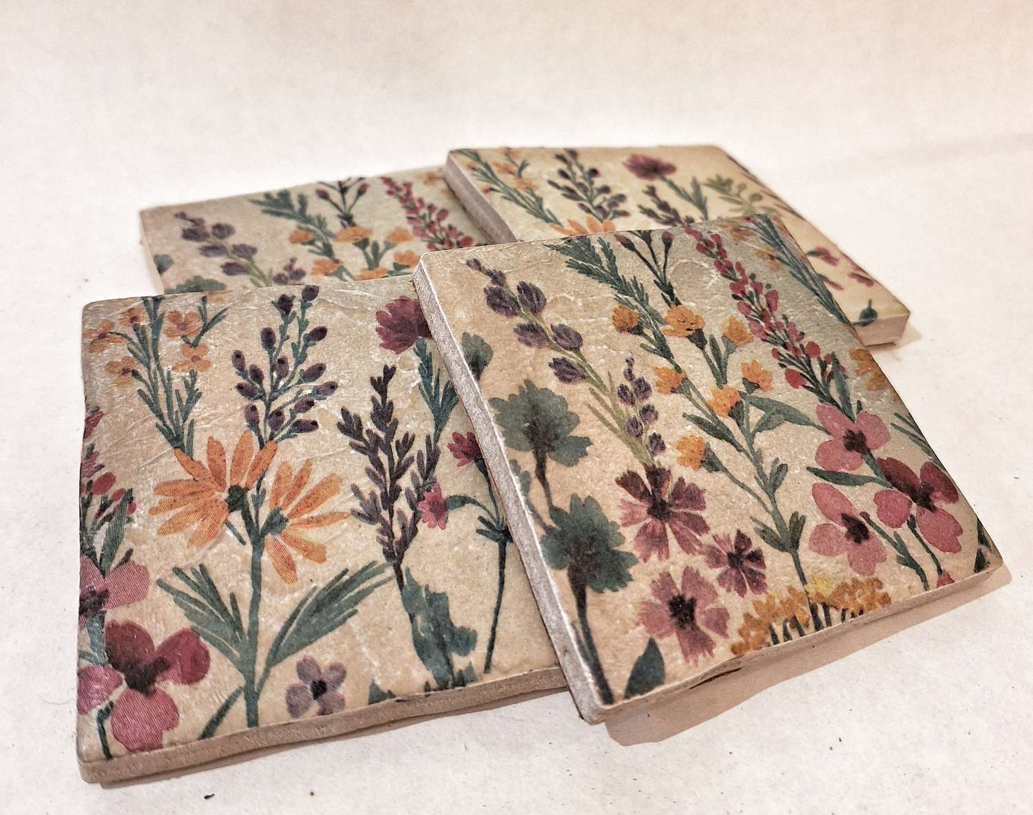 Coasters - Set of four vintage meadow flower decoupage Coasters - Set of four vintage meadow flower decoupage