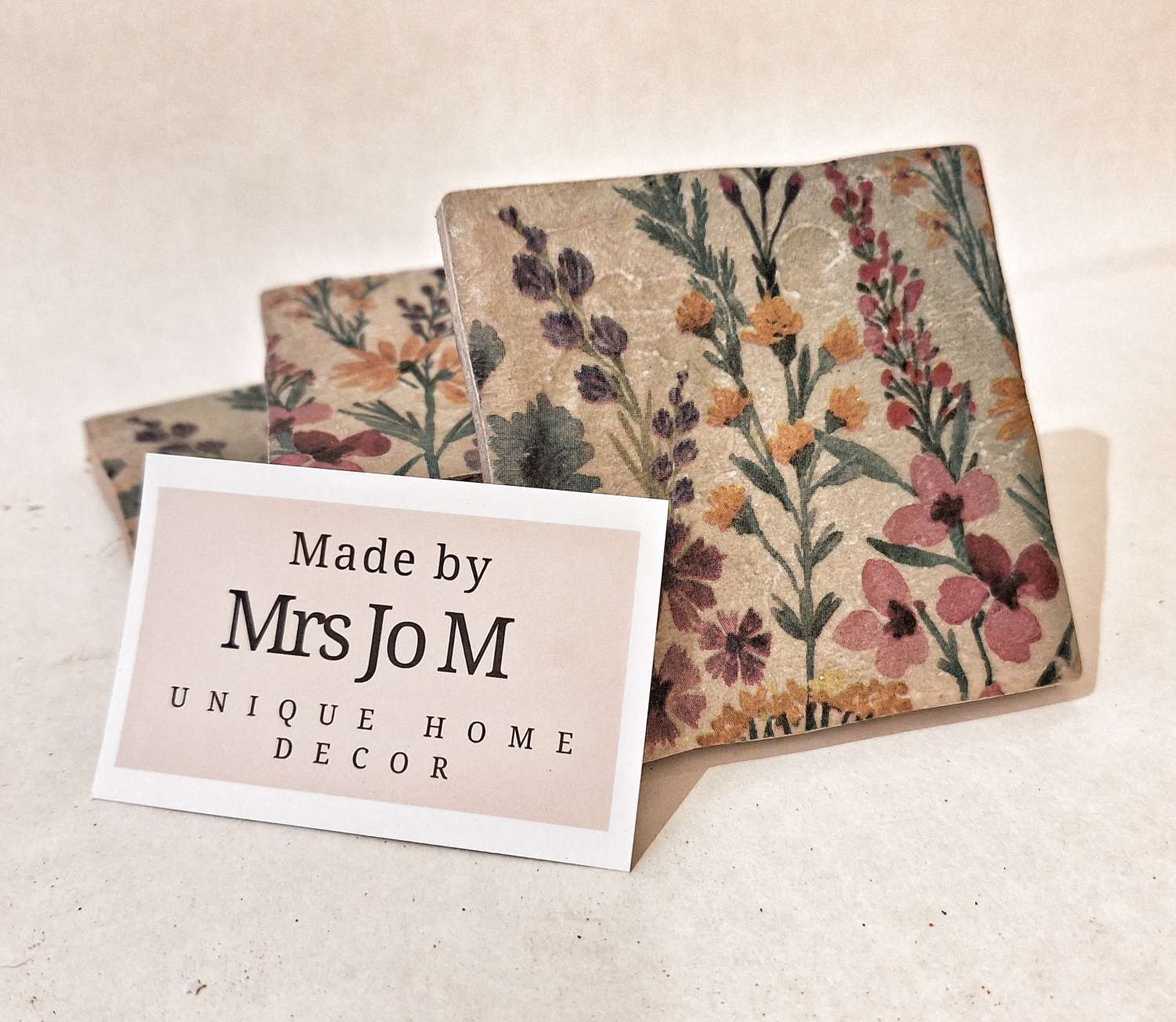 Coasters - Set of four vintage meadow flower decoupage Coasters - Set of four vintage meadow flower decoupage
