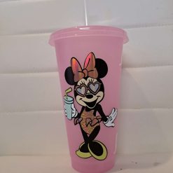 Mini mouse glow in the dark cold cup with straw and lid