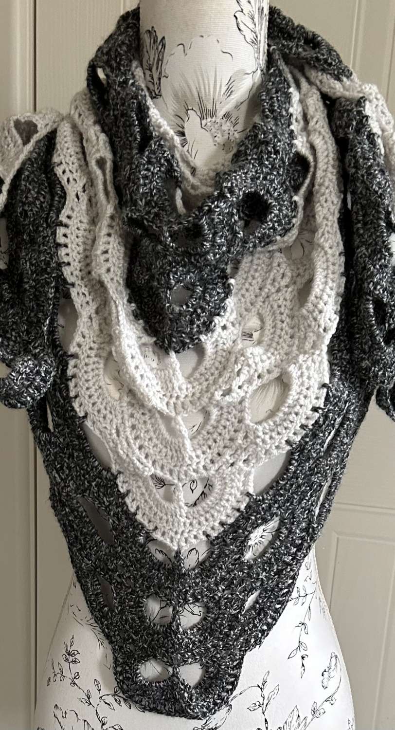 Crochet Shawl Shades Of Black Fleck & Pale Grey Crochet Shawl Shades Of Black Fleck & Pale Grey