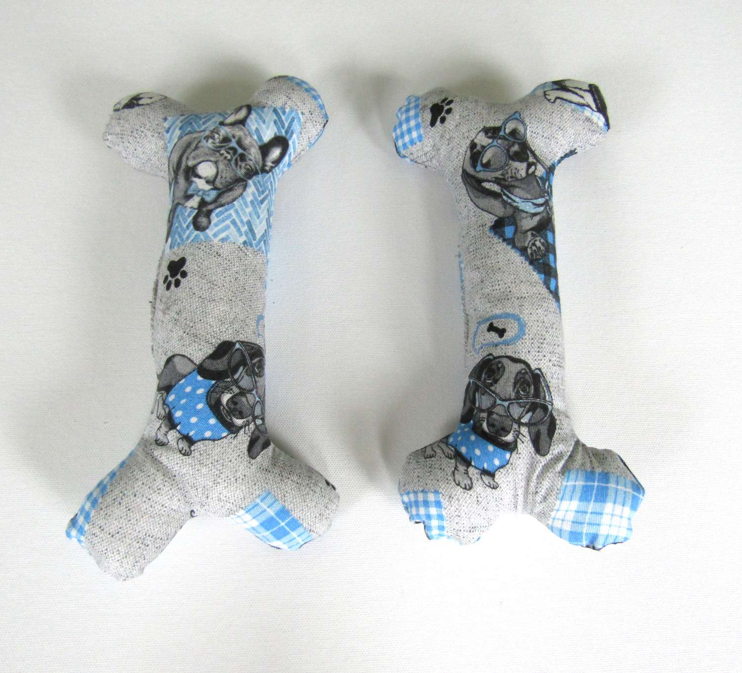 LARGE Dog Toy Bone, "Blue/Grey Dog Pattern" (10inch) Quality Heavy Duty