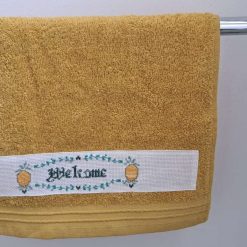 Hand Embroidered Guest Towel - Welcome 1 Hand Embroidered Guest Towel - Welcome 1