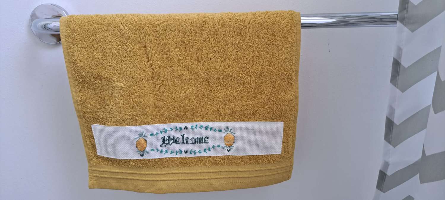 Hand Embroidered Guest Towel - Welcome Hand Embroidered Guest Towel - Welcome