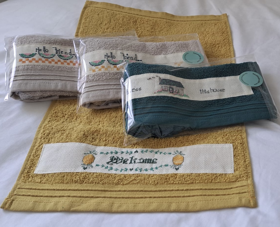 Hand Embroidered Guest Towel - Welcome Hand Embroidered Guest Towel - Welcome