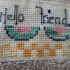 Hand Embroidered Guest Towel - Hello Friend wording