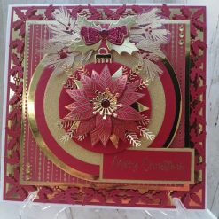 Luxury Handmade Christmas Card - Traditional Red & Gold Poinsettia Bauble, with Merry Christmas sentiment