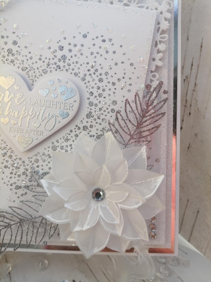 Luxury Handmade Wedding Card - Love, Laughter and Happily Ever After, silver & white confetti heart with vellum flowers Luxury Handmade Wedding Card - Love, Laughter and Happily Ever After, silver & white confetti heart with vellum flowers