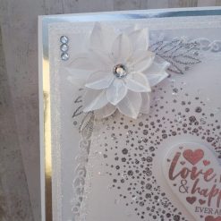 Luxury Handmade Wedding Card - Love, Laughter and Happily Ever After, silver & white confetti heart with vellum flowers 1 Luxury Handmade Wedding Card - Love, Laughter and Happily Ever After, silver & white confetti heart with vellum flowers 1