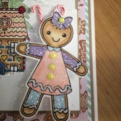 Luxury Handmade Christmas Card - Gingerbread Kisses & Christmas Wishes, cute gingerbread boy & girl with candy houses & Christmas trees, with non edible candy embellishments 2