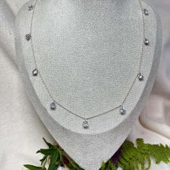 Simulated Diamond Chain Link Necklace Silver