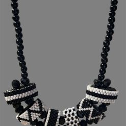 E - Black & White Pillow Bead Necklace