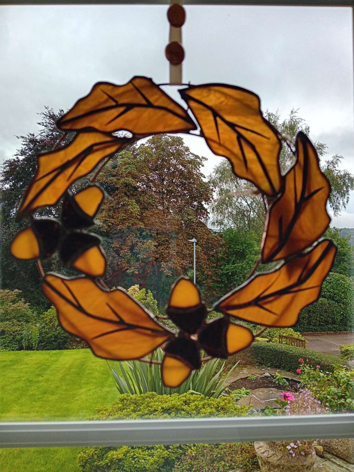 Autumn stained glass oak wreath MadeMe
