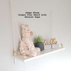 Nursery Shelf, Nursery Shelves, White Shelf, Kid's Shelf, Swing Rope Shelf, Hanging Shelf, Nordic Style Hanging Shelf, Swing Shelf, Boho Nursery Decor, Nursery White Shelf, Bedroom Shelf, 60cm White Shelf 1