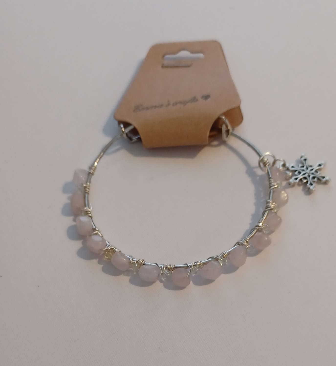 20231005_165910 Crystal expandable beaded silver bracelet Rose quartz 1