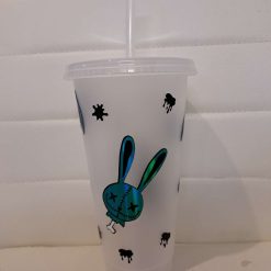 Bunny head cold cup with straw and lid