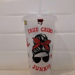 True crime cold cup with straw and lid