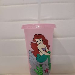 Personalised little mermaid cold cup with straw and lid 1 Personalised little mermaid cold cup with straw and lid 1