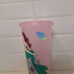 Personalised little mermaid cold cup with straw and lid 2 Personalised little mermaid cold cup with straw and lid 2