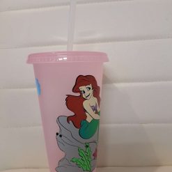 Personalised little mermaid cold cup with straw and lid 6 Personalised little mermaid cold cup with straw and lid 6