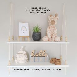 Nursery Shelf, Nursery Shelves, White Shelf, Kid's Shelf, Swing Rope Shelf, Hanging Shelf, Nordic Style Hanging Shelf, Swing Shelf, Boho Nursery Decor, Nursery White Shelf, Bedroom Shelf, 60cm White Shelf 2
