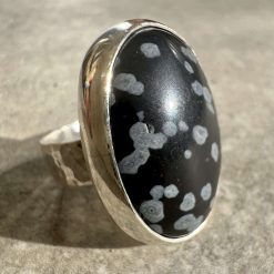Snowflake Obsidian statement Silver Ring