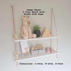 Nursery Shelf, Nursery Shelves, White Shelf, Kid's Shelf, Swing Rope Shelf, Hanging Shelf, Nordic Style Hanging Shelf, Swing Shelf, Boho Nursery Decor, Nursery White Shelf, Bedroom Shelf, 60cm White Shelf 6