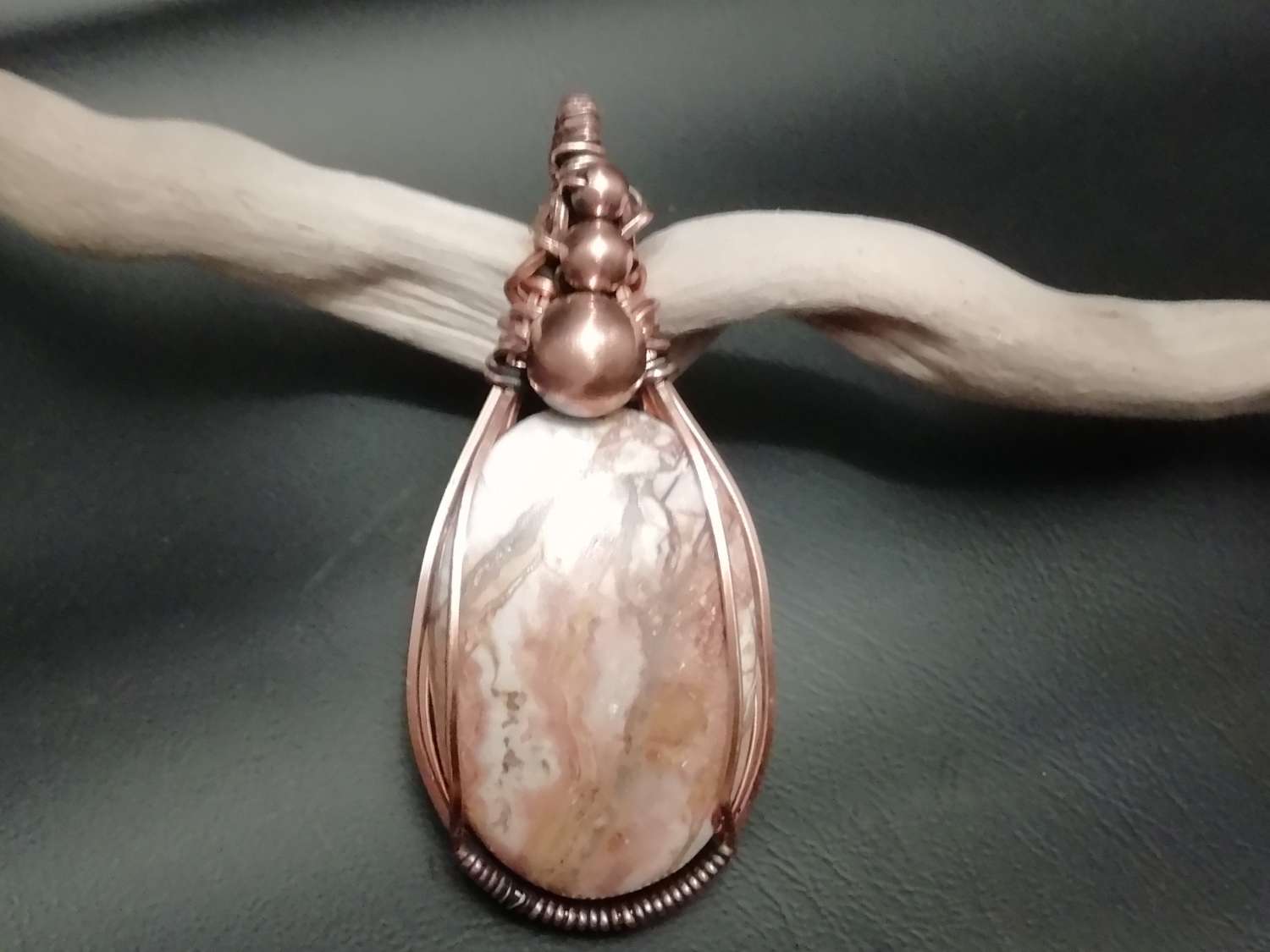 Copper wire wrapped stone pendant MadeMe