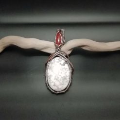 Copper wire wrapped stone pendant necklace