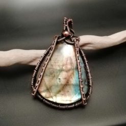 Wire wrapped copper labradorite pendant