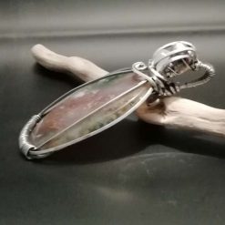 Silver moss agate simple pendant