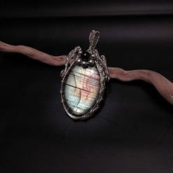 Silver wire wrapped labradorite pendant necklace