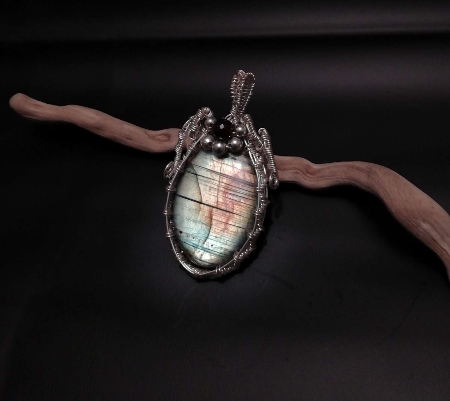 Silver wire wrapped labradorite pendant necklace Silver wire wrapped labradorite pendant necklace
