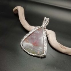 Silver moss agate wire weave wrapped necklace pendant