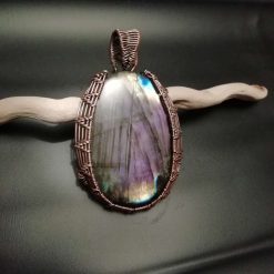 Copper wire purple flash labradorite necklace handmade pendant