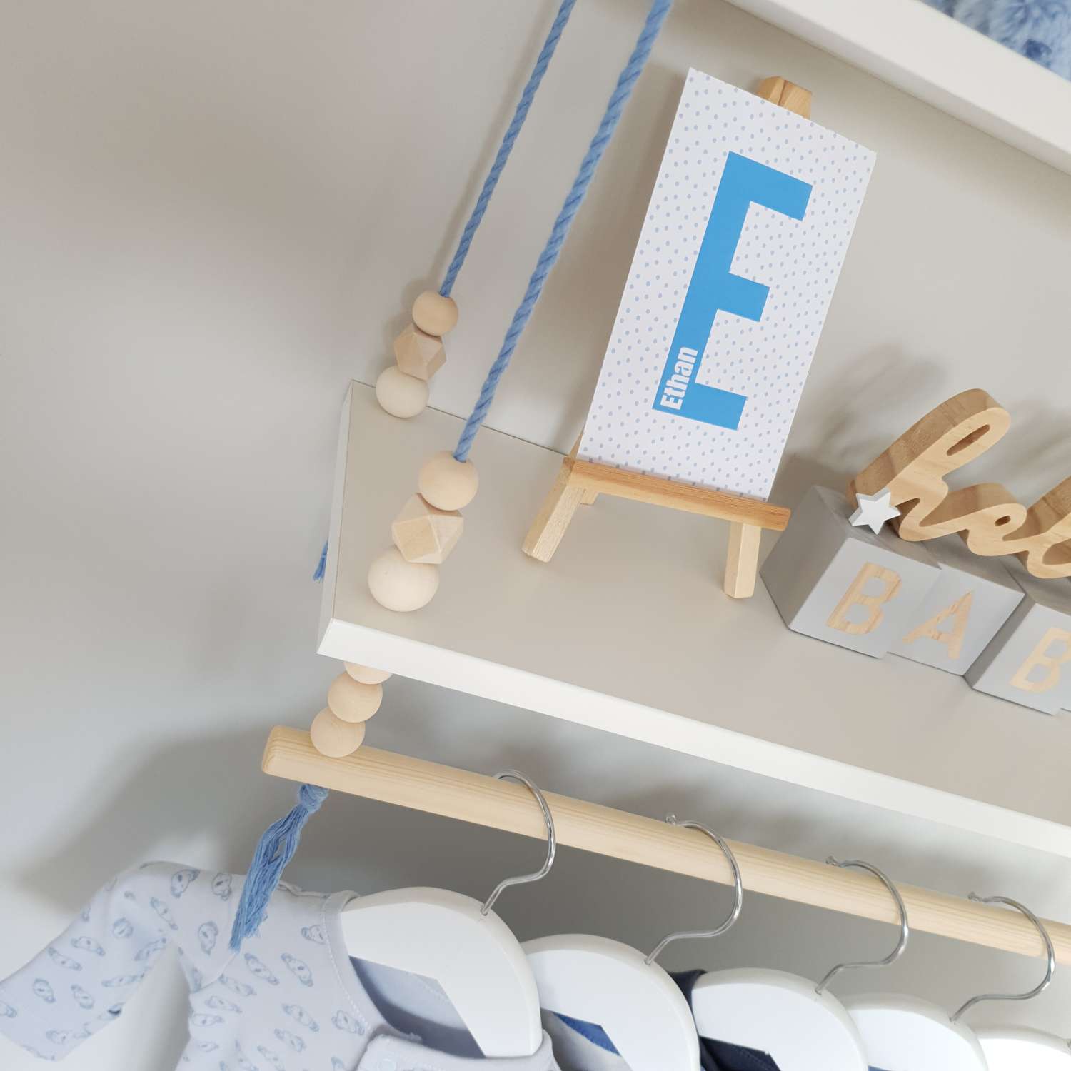 2 Tier Nursery Shelf with Clothes Rail, White Shelf with Rail, Boy's Nursery, Baby Boy, Light Blue, Kid's Shelf, Double Swing Rope Shelf, Hanging Shelf, Nordic Style Hanging Shelf, Swing Shelf, Baby Clothes Rail, Boho Nursery Decor, Nursery White Shelf, Bedroom Shelf, 60cm White 2 Tier 2 Tier Nursery Shelf with Clothes Rail, White Shelf with Rail, Boy's Nursery, Baby Boy, Light Blue, Kid's Shelf, Double Swing Rope Shelf, Hanging Shelf, Nordic Style Hanging Shelf, Swing Shelf, Baby Clothes Rail, Boho Nursery Decor, Nursery White Shelf, Bedroom Shelf, 60cm White 2 Tier