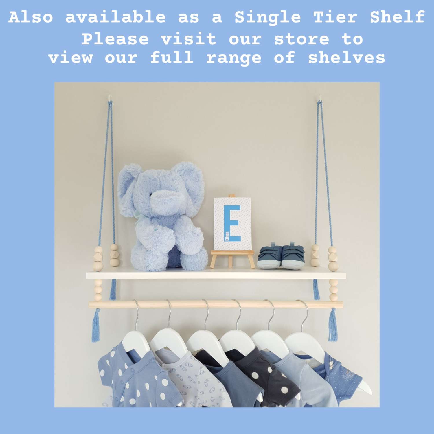2 Tier Nursery Shelf with Clothes Rail, White Shelf with Rail, Boy's Nursery, Baby Boy, Light Blue, Kid's Shelf, Double Swing Rope Shelf, Hanging Shelf, Nordic Style Hanging Shelf, Swing Shelf, Baby Clothes Rail, Boho Nursery Decor, Nursery White Shelf, Bedroom Shelf, 60cm White 2 Tier 2 Tier Nursery Shelf with Clothes Rail, White Shelf with Rail, Boy's Nursery, Baby Boy, Light Blue, Kid's Shelf, Double Swing Rope Shelf, Hanging Shelf, Nordic Style Hanging Shelf, Swing Shelf, Baby Clothes Rail, Boho Nursery Decor, Nursery White Shelf, Bedroom Shelf, 60cm White 2 Tier