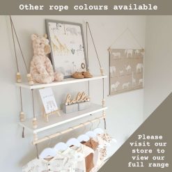 2 Tier Nursery Shelf with Clothes Rail, White Shelf with Rail, Boy's Nursery, Baby Boy, Light Blue, Kid's Shelf, Double Swing Rope Shelf, Hanging Shelf, Nordic Style Hanging Shelf, Swing Shelf, Baby Clothes Rail, Boho Nursery Decor, Nursery White Shelf, Bedroom Shelf, 60cm White 2 Tier 11 2 Tier Nursery Shelf with Clothes Rail, White Shelf with Rail, Boy's Nursery, Baby Boy, Light Blue, Kid's Shelf, Double Swing Rope Shelf, Hanging Shelf, Nordic Style Hanging Shelf, Swing Shelf, Baby Clothes Rail, Boho Nursery Decor, Nursery White Shelf, Bedroom Shelf, 60cm White 2 Tier 11