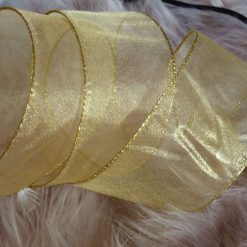 Cream & Gold Embossed Holly Wire Edged Ribbon 63mm x 1 Metre  Xmas Crafts, Wreath, Wrapping, Cakes FREE SHIPPING (Copy)