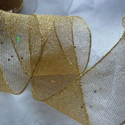 Gold Mesh Wire Edged Ribbon 63mm x 1 Metre  Xmas Crafts, Wreath, Wrapping, Cakes FREE SHIPPING